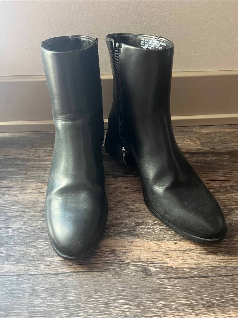 A New Day women’s Black Leather Ankle Boots with Side Zip